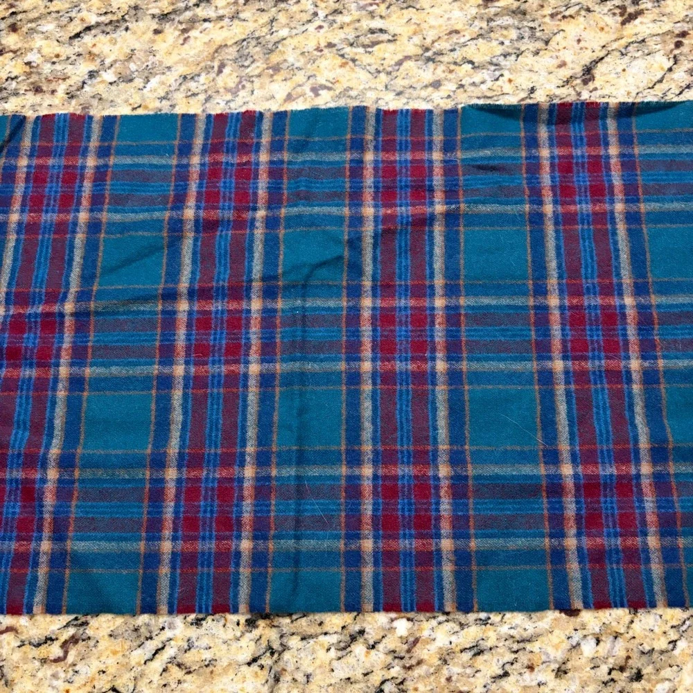 Pendleton Vintage 100% Virgin Wool Plaid Scarf Teal Blue Burgundy Made in USA